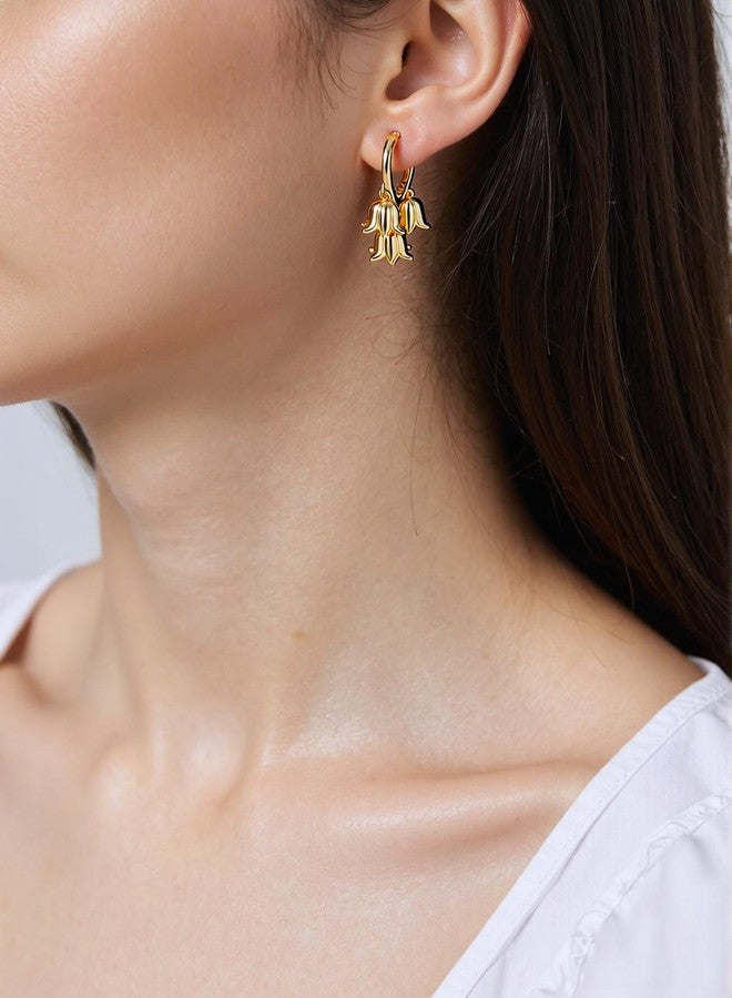Thalireth Lily Of The Valley Flower Earrings For Women Dainty Huggie Heart Small Hoop Earrings Cute Lily Of The Valley Gifts (Gold) - Image 2